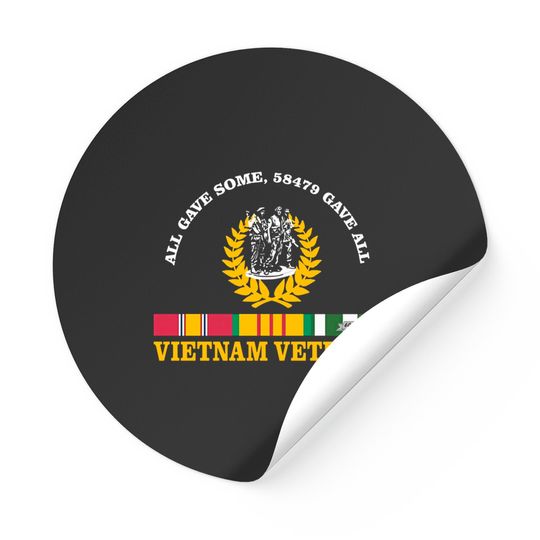 Vetfriends.com Vietnam Veteran All Gave Some 58,479 Gave All Sticker With Three Soldiers Statue And Service Ribbon