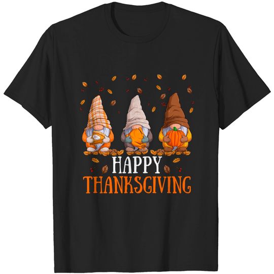 Three Gnomes Happy Thanksgiving Autumn Fall Pumpkin Spice - Thanksgiving - T-Shirt