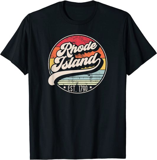 Retro Rhode Island Home State RI 70s Style Sunset T-Shirt