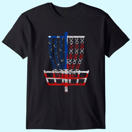 Cool US Flag Disc Golf Basket - Fourth of July Golfer Gift T-Shirt