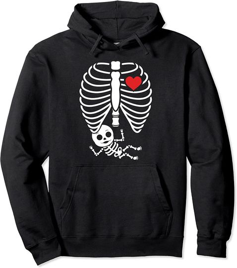 Skeleton X-Ray Rib Cage Pregnancy Announcement Halloween Pullover Hoodie