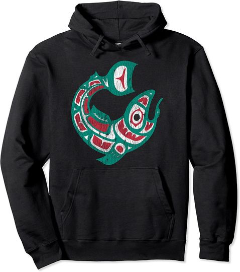 Native American Indian Salmon Fish Totem Pacific Northwest Pullover Hoodie