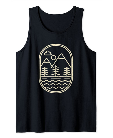 Mountain Trees And Sunshine Line Art Fans Tank Top