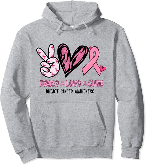 Breast Cancer Peace Love Cure In October We Wear Pink Ribbon Pullover Hoodie
