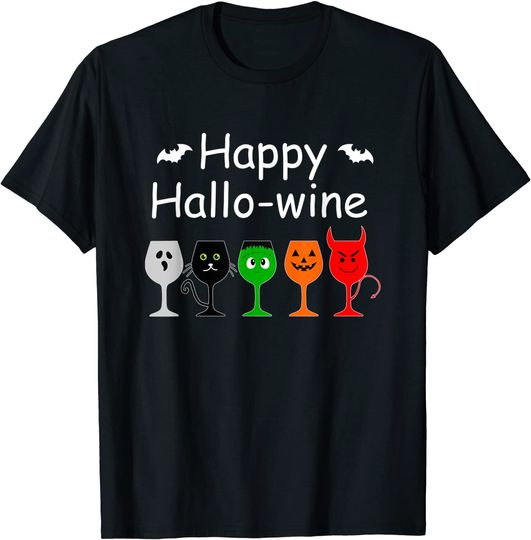 Happy Hallo Wine Funny Halloween Drinking Lover T-Shirt