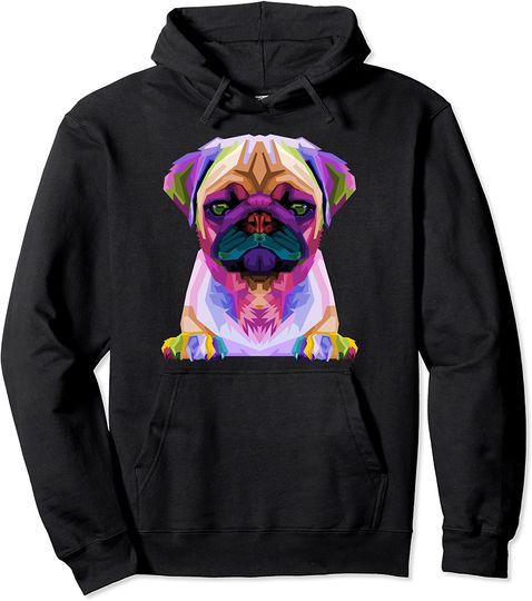 Pug Pop Art Colorful Portrait For Dog Lovers Pullover Hoodie