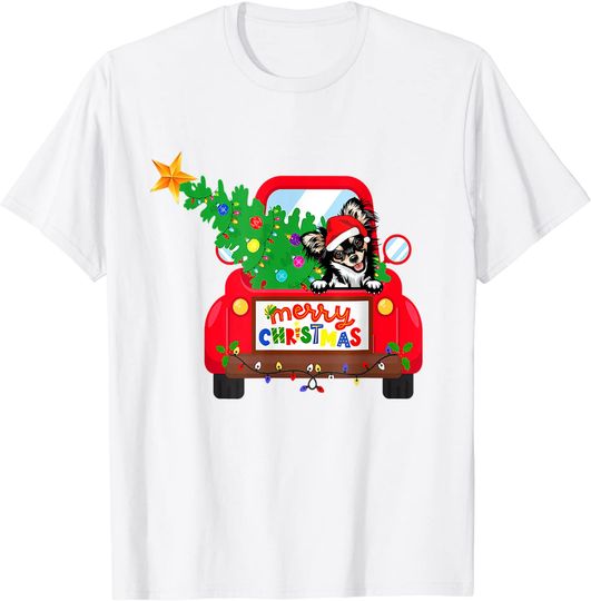 Chichihua Dog Riding Red Truck Christmas Holiday T-Shirt