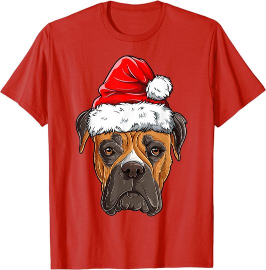 Boxer Christmas Dog Santa Hat Xmas Boys Kids Girls Gifts T-Shirt