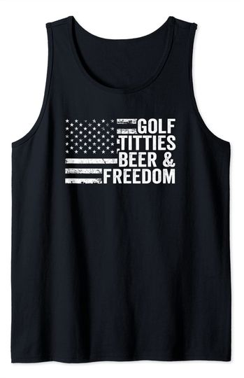 Golf Titties Beer Freedom - Funny Mens Golfer Joke Drinking Tank Top