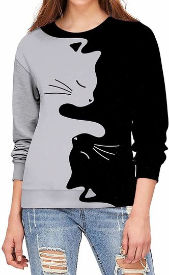 3D Print Cute Cat Sweatshirts Long Sleeve Crewneck