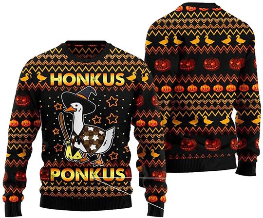 Cute Duck Honkus Ponkus Ugly Halloween Sweater Unisex 3D Print All Over Print Sweater