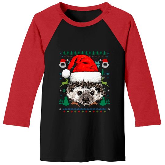 Hedgehog Ugly Christmas Santa Baseball Tee