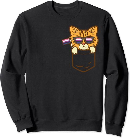 Kitten Purride Cat Pocket LGBTQ Genderfluid Flag Non-Binary Sweatshirt