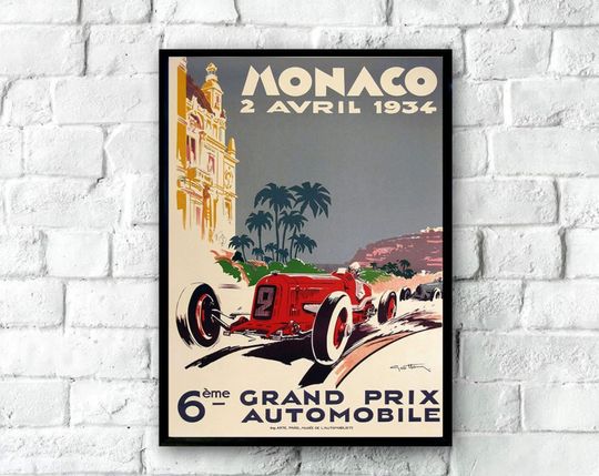 Vintage Monaco Grand Prix F1 Race Poster 1934 , Retro Grand Prix Poster