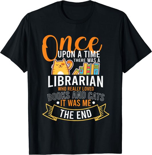 Librarian Loved Books And Cats Reading Bookworm T-Shirt