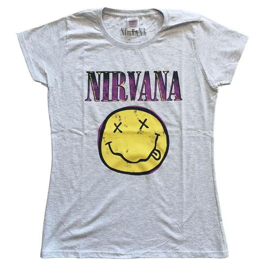 Nirvana Ladies T-Shirt: Xerox Smiley Pink