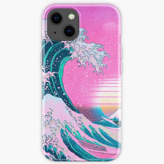 Vaporwave Aesthetic Great Wave Off Kanagawa Retro Sunset iPhone Case